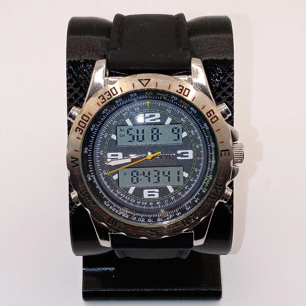 Stauer Centurion Hybrid Mens Black Silver Analog Digital Watch 20409